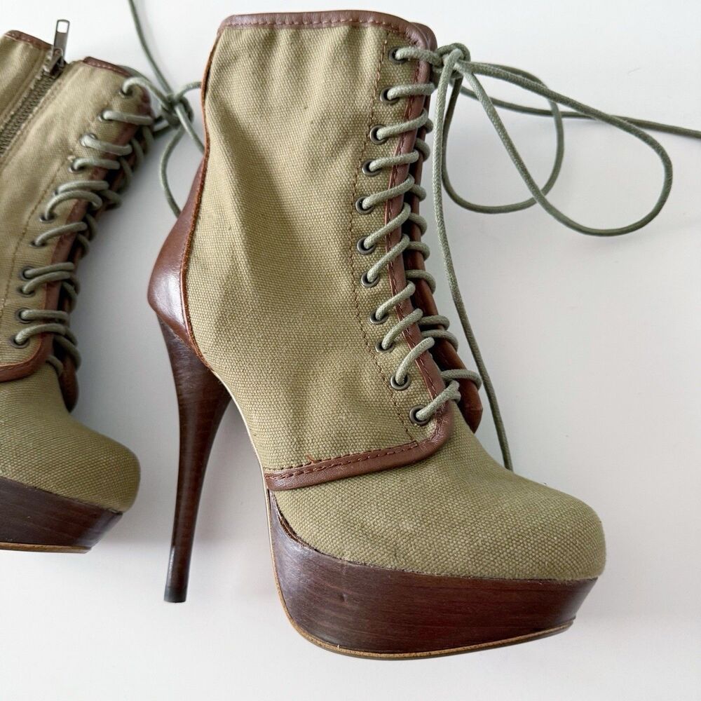Steve Madden Army Green Stiletto High Heel Ankle Boots Lace Up Combat Military 6 - Picture 10 of 16